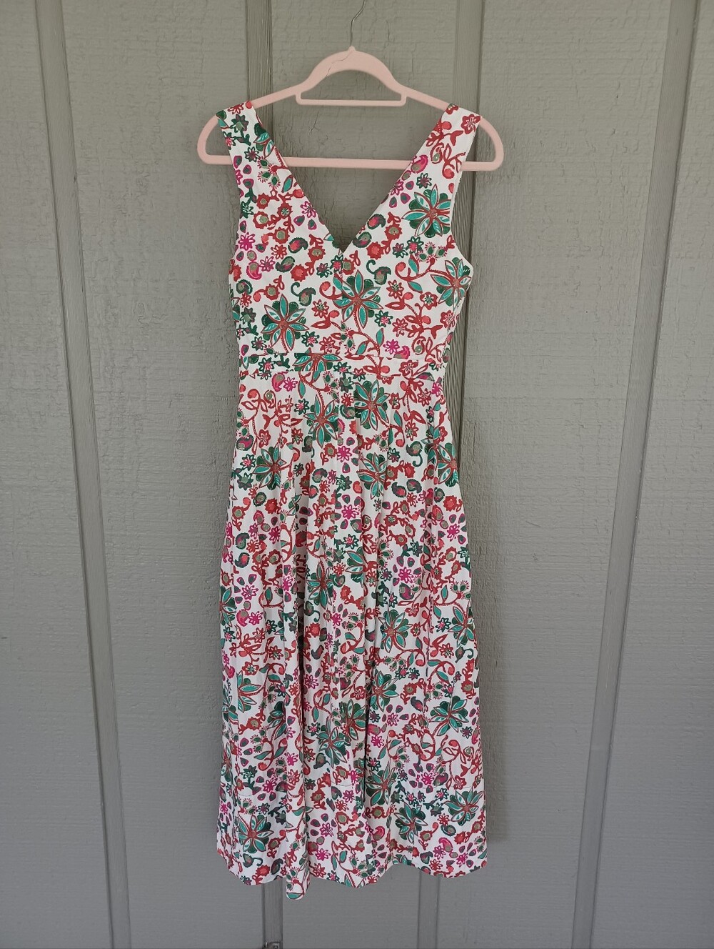 Saloni Zoey Floral Midi Dress Size 6 Cotton Sleeveless Pockets Button Front - Picture 3 of 16